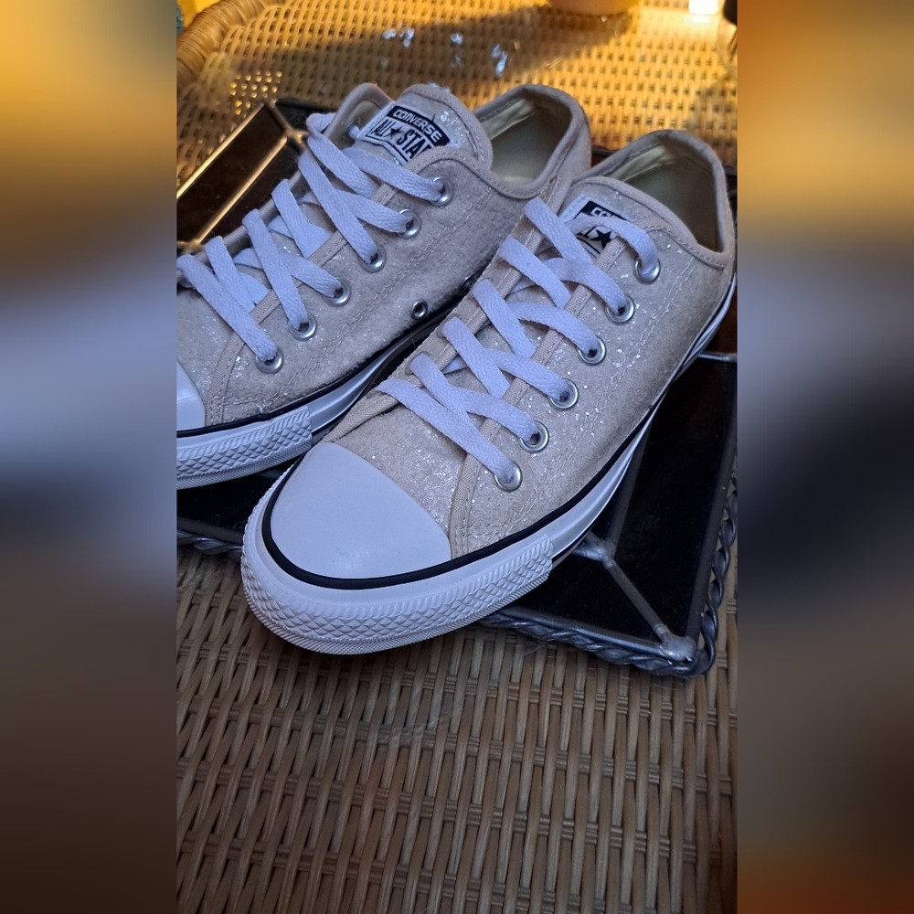 Converse Women's Glitter Cream Sneakers - Picture 6 of 7